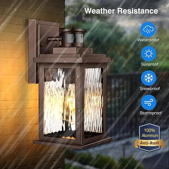 VIANIS Outdoor Motion Sensor Lights for House Oil-Rubbed Bronze, Exterior Waterproof Porch Lights Fixture Wall Mount for House, Aluminum Wall Lantern with Tempered Ripple Glass for Garage Entrance by GreenHaven Gardens