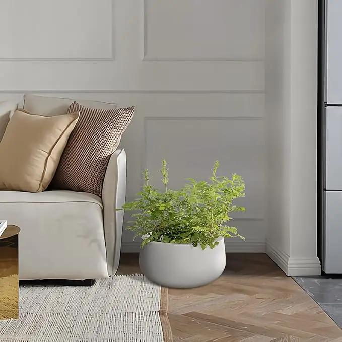 Kante 19.6" Dia Round Concrete Planter, Outdoor Indoor Garden Plant Pots with Drainage Hole and Rubber Plug, Modern Curvaceous Design, Pure White by GreenHaven Gardens