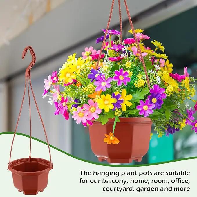 Roshtia 24 Pcs Hanging Plastic Planter Pot with Hook Flower Pots Baskets Hanging Nursery Planter Holder for Outdoor Indoor Plant Garden(Brown,5 Inch)
