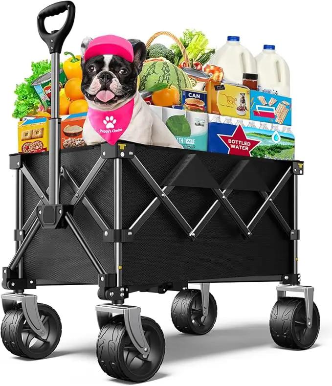 Beach Wagon,Collapsible Wagon 220lbs with Big Wheels FoldableWagon Carts,Portable Utility for Garden Grocery Sports Camping All Terrain-Black by GreenHaven Gardens