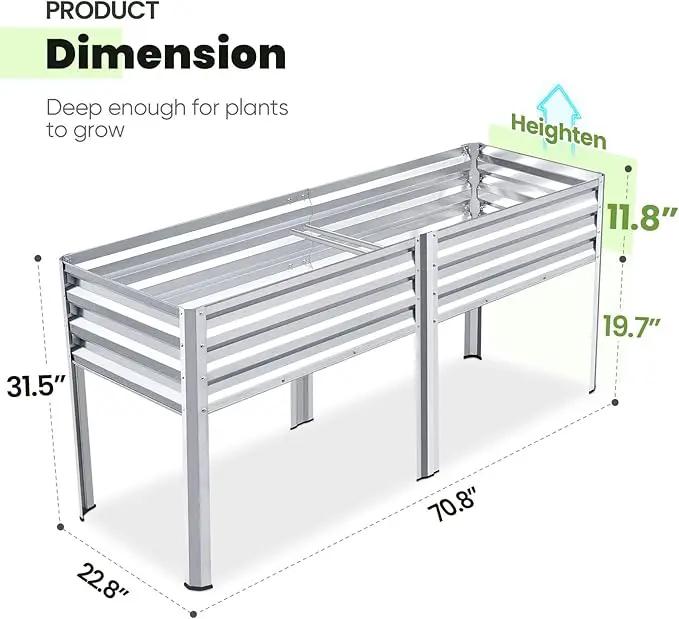 KING BIRD Raised Garden Bed with Legs Galvanized Large Elevated Planter Box for Backyard, Patio, Balcony, 600lb Capacity, Silver 70.9x22.8x31.5 in by GreenHaven Gardens