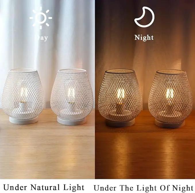 JHY DESIGN Set of 2 Metal Cage LED Lanterns Battery Powered Cordless Accent Light with LED Great for Weddings Parties Patio Events for Indoors Outdoors(White) by GreenHaven Gardens