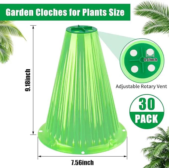 UQM 30 Pack Garden Cloches for Plants, Reusable Bell Plant Protector with Rotary Vent Cover, Garden Protection from Animals Snails Birds Chickens Insect, 9.18" H X 7.56" D (Green) by GreenHaven Gardens