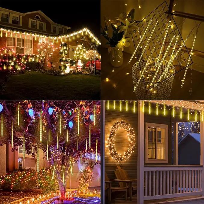 Christmas Lights Outdoor, Meteor Shower Lights Falling Star Lights 16 inch 8 Tubes 256 LED Icicle Snow Falling Lights Raindrop Lights for Xmas Tree Holiday Party Decoration, UL Plug, Warm White by GreenHaven Gardens