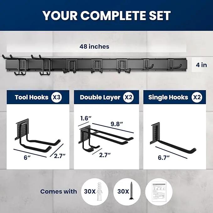 48'' All-Metal Garage Tool Organizer Wall Mount – Heavy-Duty Tool Rack Holds 450 lbs, Adjustable Hooks for Garage, Yard, and Garden Equipment by GreenHaven Gardens