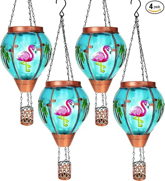 4 Pack Solar Hot Air Balloon Lantern with Flame， Flamingo Glass Solar Outdoor Lights Decorative for Outdoor Patio Garden Decor, Flamingo Gifts for Women Grandma Mom - Flamingo by GreenHaven Gardens