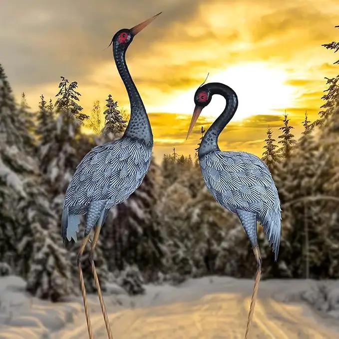 Crane Statue Garden Décor, Metal Heron Statue Yard Art for Outdoor Patio Lawn Backyard Pool Front Porch Deocr, Bird Garden Sculpture & Statues, Set of 2, Black and White by GreenHaven Gardens