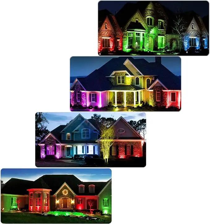 Pack of 2, Outdoor LED Landscape Lights Waterproof Spotlight with Spike Stand and Plug for Driveway, Outdoor Lawn Lighting, Flood Garden, Yard (6W Plug RGB) by GreenHaven Gardens