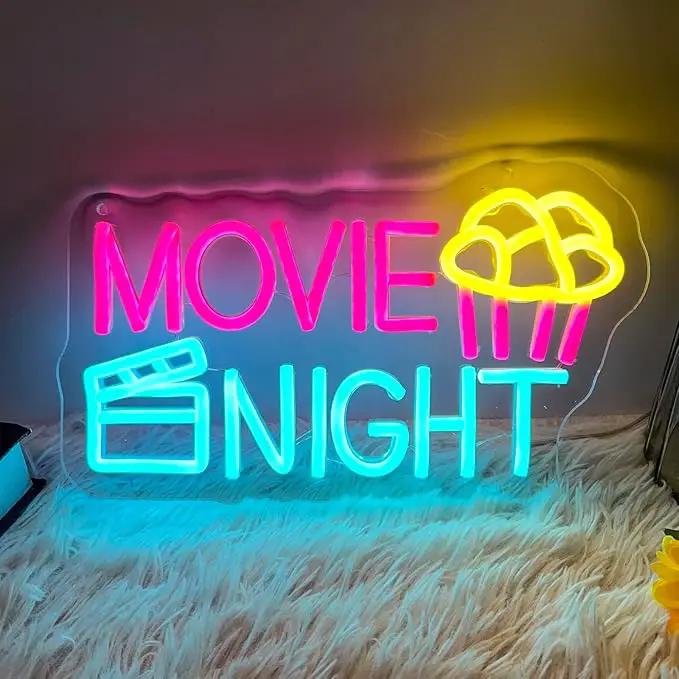Movie Night Neon Sign With Popcorn Dimmable LED Neon Lights for Wall Decor USB Powered Light Up Signs for Bedroom Living Room Cinema Film Room Man Cave Home Bar Wedding Birthday Party by GreenHaven Gardens