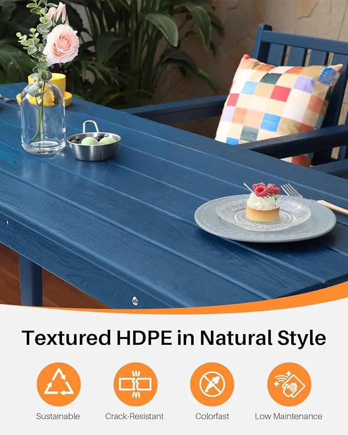 3 Pieces HDPE Outdoor Patio Bar Set, Rectangular Outdoor Bar Height Table and Chairs Set, Adirondack Patio Bar Stools Set, Outdoor Bar Table and Chairs Set for Balcony, Poolside, Porch, Navy by GreenHaven Gardens
