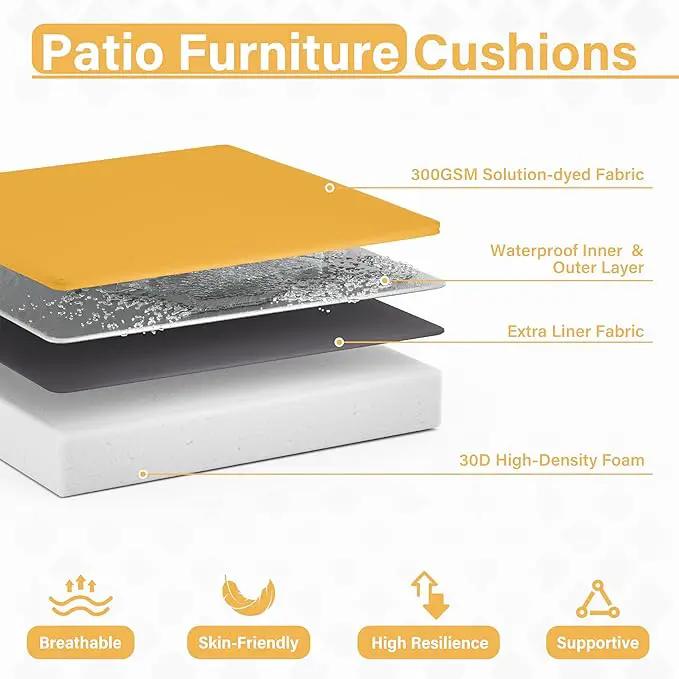 Patio Chair Cushions 17 X 16 X 3 Inch Waterproof Outdoor Seat Cushions for Patio Furniture, Outdoor Sofa Couch Pads with Ties & Handle, Set of 2, Yellow by GreenHaven Gardens