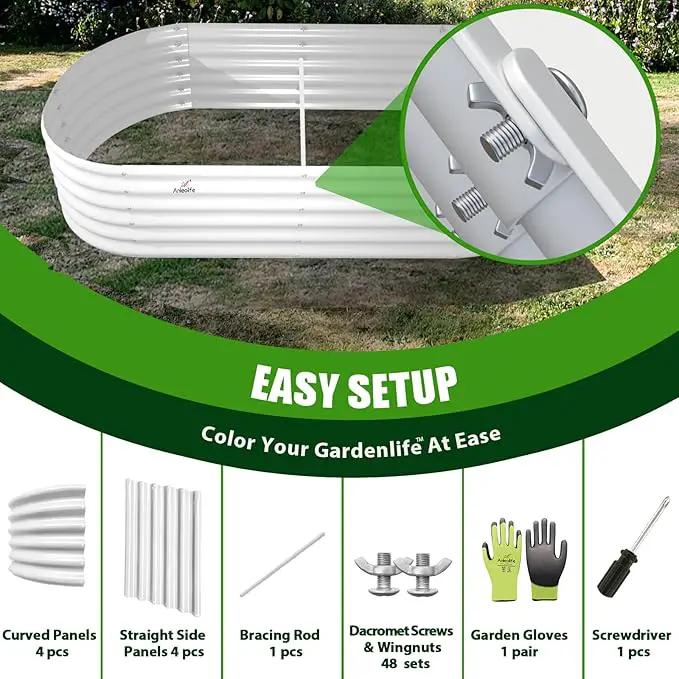 A ANLEOLIFE 6X2X1.5 ft Galvanized Raised Garden Beds Outdoor, Oval Round Metal Planter Box for Planting Vegetables Flowers Herb, Anti-Rust & Easy-Setup, Antique White by GreenHaven Gardens