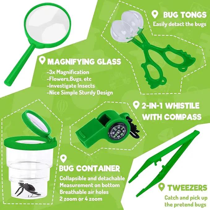 GINMIC Kids Explorer Kit & Bug Catching Kit, 16 Pcs Outdoor Exploration Safari Kit for Kids Camping with Binoculars, Adventure, Hunting, Hiking, Educational Toy Gift for 3-12 Years Old Boys Girls by GreenHaven Gardens
