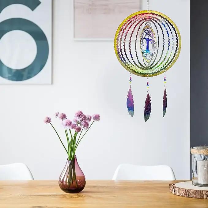 VP Home Tree of Life Dreamcatcher with Feathers Kinetic Wind Spinners - Native American Garden Decor - Sculpture Spinner for Yard and Garden Outdoor - Metal Large Hanging Dreamcatcher - 10"W x 16.5"H by GreenHaven Gardens