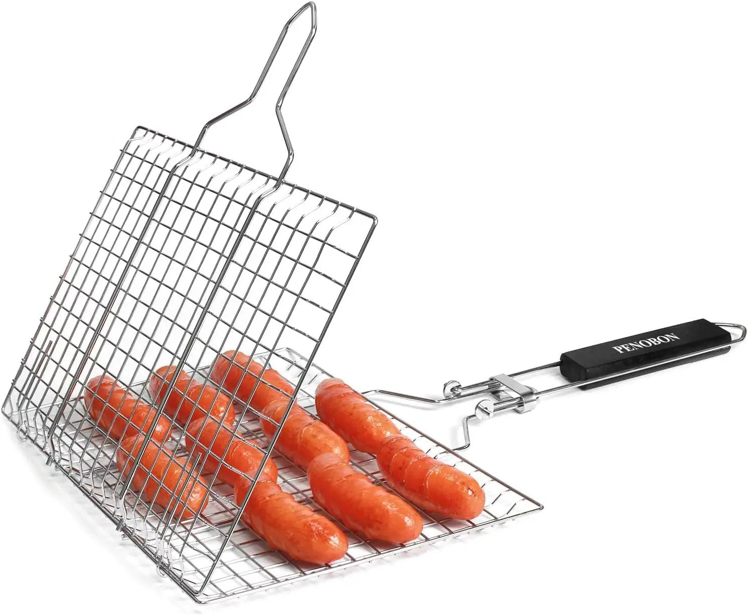 Fish Grilling Basket, Folding Portable Stainless Steel BBQ Grill Basket for Fish Vegetables Shrimp with Removable Handle, Come with Basting Brush and Storage Bag by GreenHaven Gardens