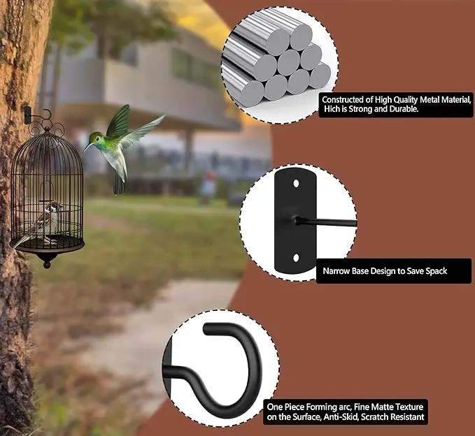 6in Hanging Plant Hooks,2Pack Ceiling Hooks for Plants,Lights,Planters,Lanterns,Hanging Bird Feeders,Wind Chimes,Indoor&Outdoor Decoration Wall Hooks Black by GreenHaven Gardens