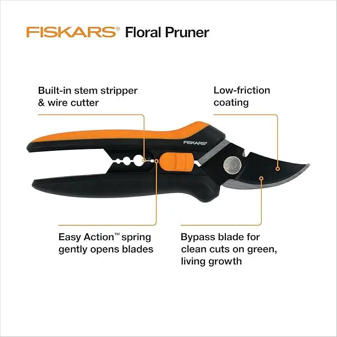 Fiskars Floral Pruning Shears - Plant Cutting Scissors/Garden Clippers For Deadheading and Working with Flowers - Black/Orange by GreenHaven Gardens