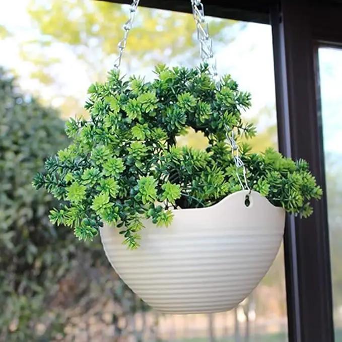 Foraineam Set of 7 Colors Self-Watering Hanging Planter Indoor Outdoor Garden Flower Plant Pot Container with Drainer and Hanging Chain by GreenHaven Gardens