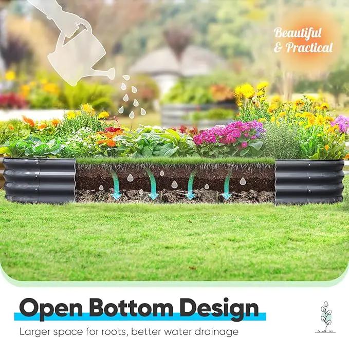 Quictent Galvanized Raised Garden Bed Kit, 8x4x1 ft Oval Metal Planter Box for Vegetables, Rubber Strip Edging Included (Dark Gray) by GreenHaven Gardens