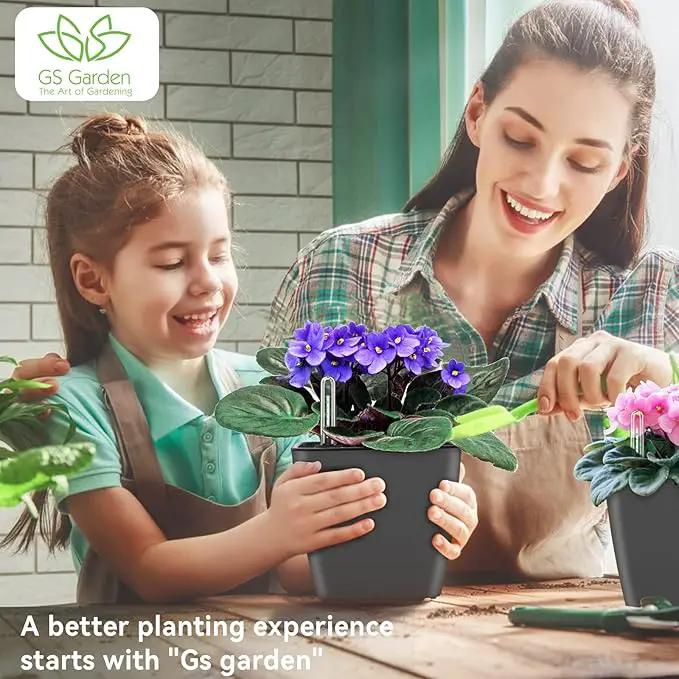 Self Watering Planters for Indoor Plants : 5 inch 6 Pack Grey Planter with Water Level Indicator African Violet Self Watering Flower Pot for Herb Pot House Plant Planting by GreenHaven Gardens