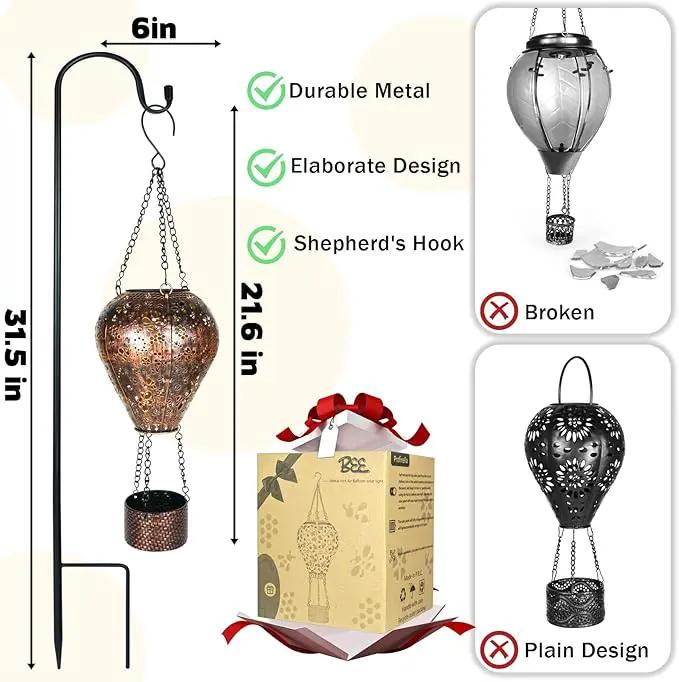 Bee Decor Hot Air Balloon Solar Lantern – Outdoor Decorative Hanging Light for Garden Yard Patio Porch Lawn and Pathway – Unique Housewarming, Birthday Gift for Women Mom Grandma by GreenHaven Gardens