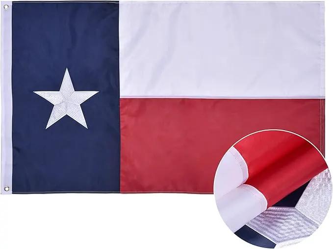 Texas State Flag 3x5 Ft, Deluxe Embroidered Heavy Duty Polyester Durable TX Outside Flags, Indoor/Outdoor, Sewn Stripes and Brass Grommets by GreenHaven Gardens
