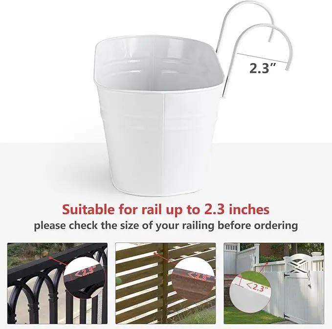 Dahey 3 Pcs Metal Iron Hanging Flower Pots for Railing Fence 15.7 Inch Hanging Bucket Pots Countryside Style Window Flower Plant Holder with Detachable Hooks for Garden Yard Home Decor, White by GreenHaven Gardens