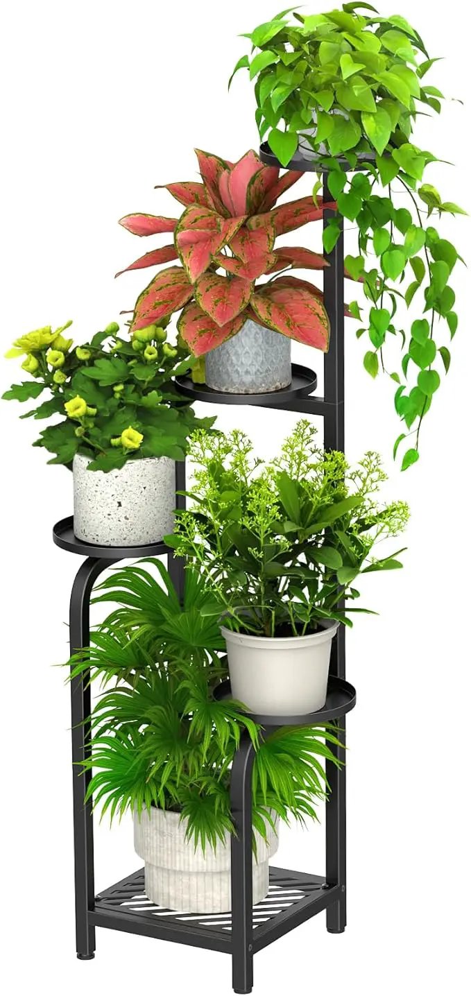 TOSKING 5 Tier Tall Plant Stand Indoor Outdoor, Heavy Duty Corner Shelf for Plants & Decor, Space Saving 3.9FT Metal Flower Pot Stand for Balcony, Garden, Living Room, Patio (Black, 47in) by GreenHaven Gardens