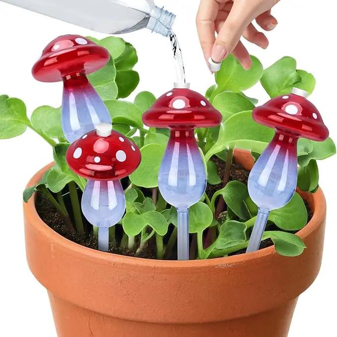 Headley Tools Plant Watering Globes Mushroom, Glass Plant Watering Globes, Self Watering Planter Insert, Cute Self Watering Globes - (4 PCS) by GreenHaven Gardens