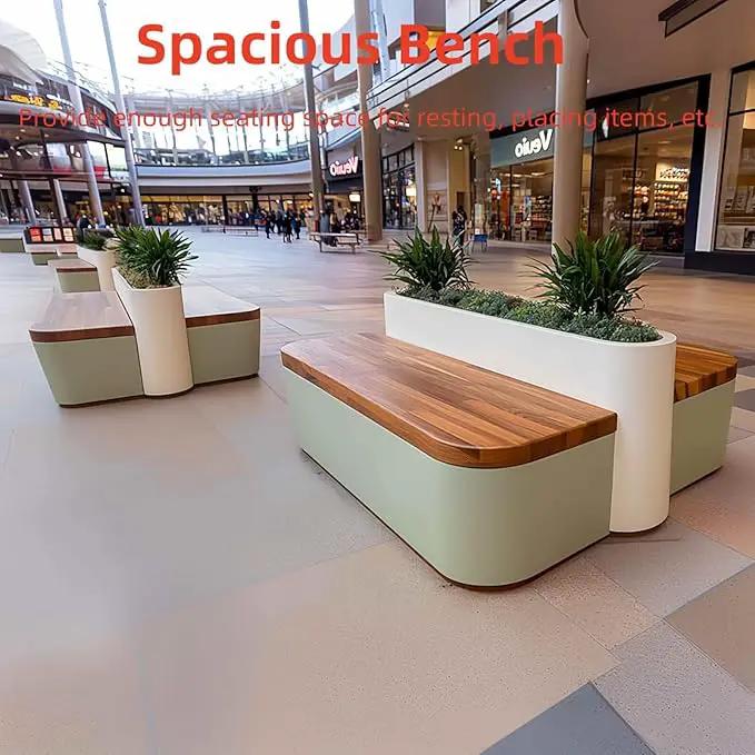 Outdoor Bench - Modern Outdoor Park Planter Bench Includes Luxurious and Simple Flower Box & Wooden Seating Area for Commercial Plaza,Food Court(47.24IN) by GreenHaven Gardens