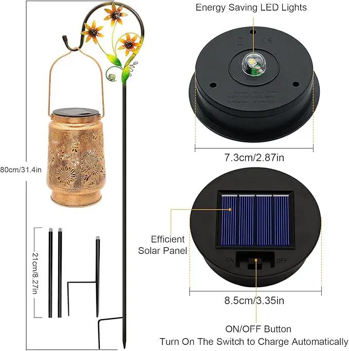 2 Pack Solar Lanterns Outdoor Garden Decor with Shepherd Hook, Gardening Gifts for Mom Grandma Women Sunflower Metal Decor Lantern Waterproof Solar Lights LED Decorative for Garden Yard Patio by GreenHaven Gardens