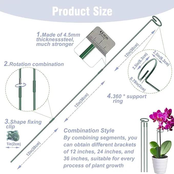 4.5mm Adjustable Length Plant Stake, Assembled (12 or 24 or 36 inch) Outdoor and Indoor Plant Support Poles for Flowers Marigolds Tomatoes Lilies Peonies Roses Daffodils Flower Clips (8 Sets, 32 Pcs) by GreenHaven Gardens