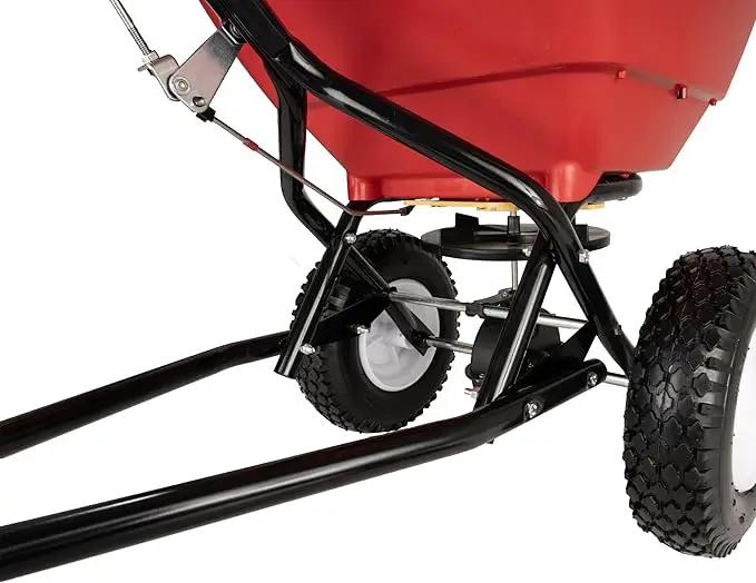 EarthWay Products T150 150lb Towable Broadcast Fertilizer Spreader, Seed Spreader, Pull Behind Aerator/Seeder for Garden Tractor, Easy Flow Control, Adjustable, Non-Skid Tires by GreenHaven Gardens