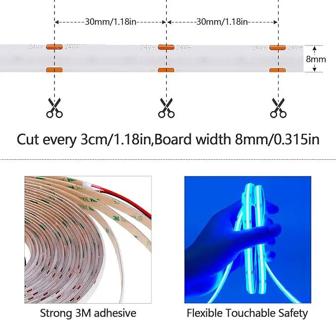 32.8ft(10M) DC 24V Blue COB LED Strip Light IP65 Waterproof 3840LEDs Uniform Glow Dotless Flexible LED Tape Lights for DIY Garden Backyard Hallways Stairs Decoration(No Power Supply) by GreenHaven Gardens