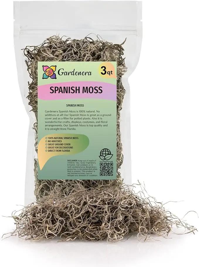 Premium Natural Spanish Moss | Natural Preserved - Great Ground Cover - Filler for Potted Plants - by GARDENERA - 3 Quart Bag by GreenHaven Gardens