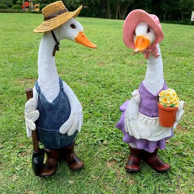 Garden Statues Gardener Couple Duck, Indoor Outdoor Decorations Cute Ducks Art Décor Goose Figurine Ornament for Yard Home Garden Patio and Office (Female) by GreenHaven Gardens