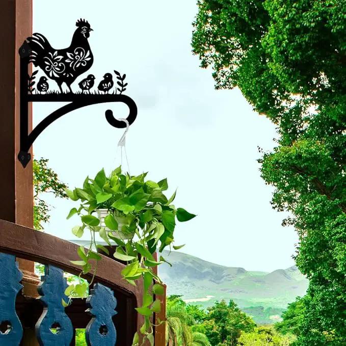 peacoblue Iron Plant Hangers Hooks for Outdoor Indoor Hanging Plants Flower Fern Pots Lantern Bird Feeder 12"x15" Weather Resistant Metal Wall Holder for Porch Garden Farmhouse(Hen and Chicks) by GreenHaven Gardens