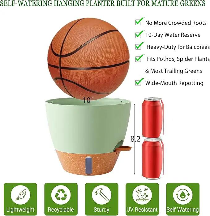 10 Inch Hanging Planters for Indoor Plants, 2 Pack Self Watering Hanging Baskets Flower Pots with Drainage Hole, Visual Reservoir & 2 Kinds of Plant Hanger for Outdoor Garden Home Decor by GreenHaven Gardens