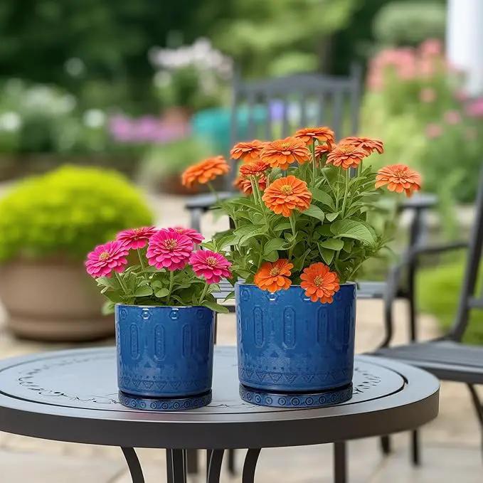6 Inch Plant Pot - Ceramic Planter for Outdoor Plants Indoor Plant Pot with Drainage Holes and Saucer Succulent Pot Modern Round Flower Pot for House Room Decor Blue by GreenHaven Gardens