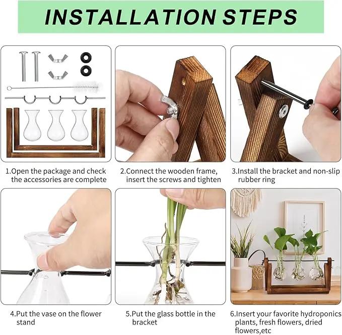 YIBOT Propagation Stations,Plant Terrarium with Retro Wooden Stand, Unique Gardening Birthday Gifts for Women Plant Lovers, Hydroponics Plants Home Office Garden Decor - 3 Bulb Glass Vases by GreenHaven Gardens
