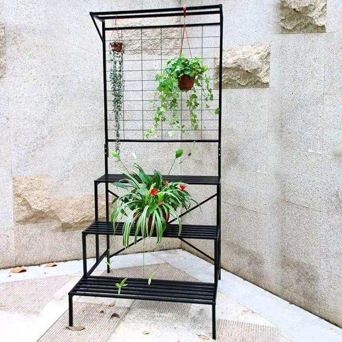 Zhongma 3 Tier Large Heavy Duty Plant Stand with Hanging Plant pot shelf, 35.43 x 33.27 x 78.74, Tall multi layer Plant Holder for Home, Garden, Each Tier: 35.43 L x 10.5W, Easy to Hold Large Plant by GreenHaven Gardens