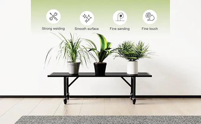 Zhongma One Tier Metal Plant Stand with Wheels,(35.43 L x 8.66 W x 10.3 H) Heavy Duty Plant Holder for Home, Window,Garden, Plant Lovers, Display Stand by GreenHaven Gardens