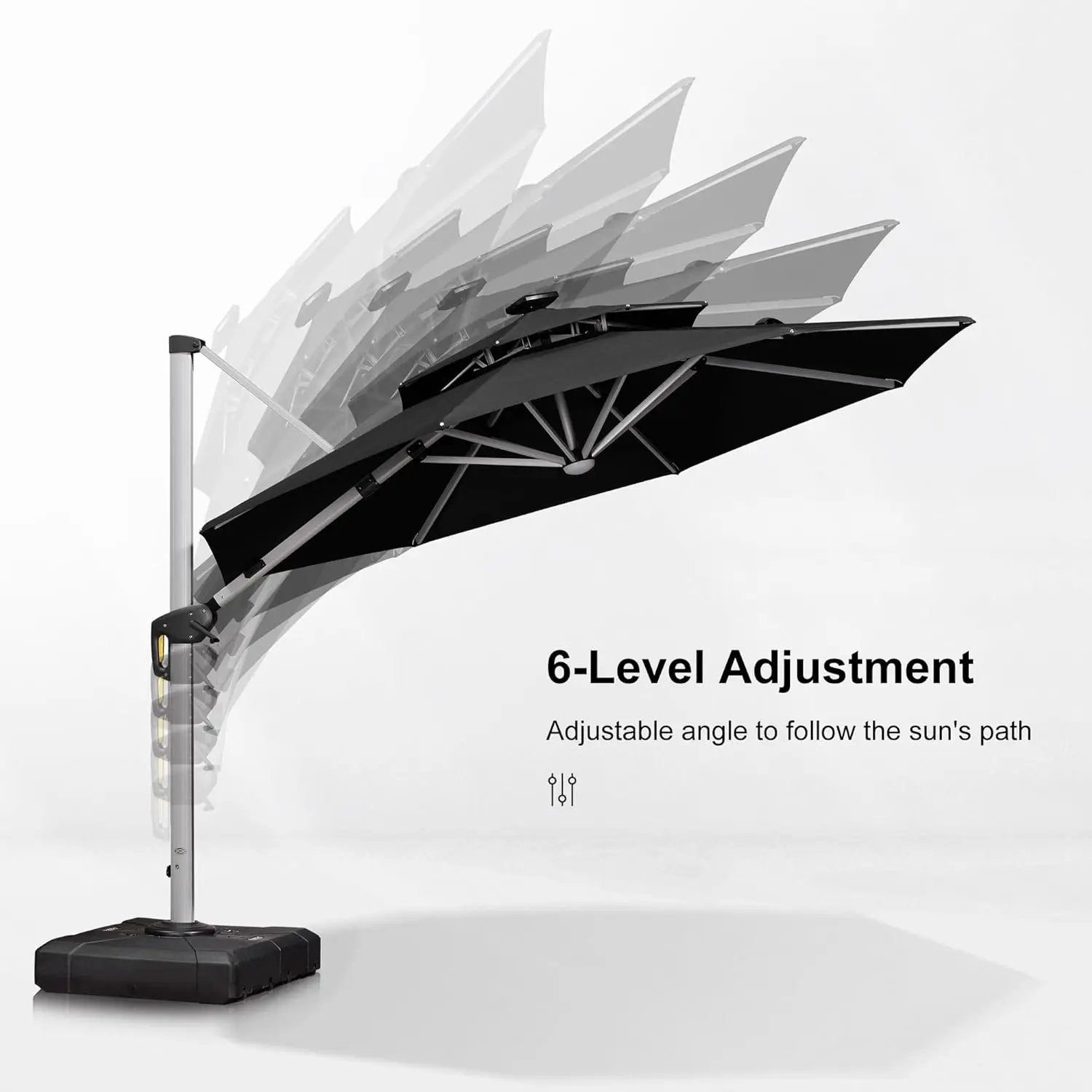 PURPLE LEAF 11ft Patio Umbrella With Base Solar powered LED Cantilever Umbrella with LED lights Windproof Outdoor Offset Umbrella for Garden Deck Pool Patio, Black by GreenHaven Gardens