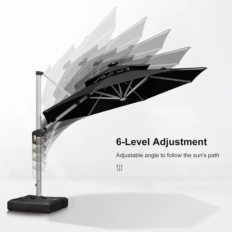 PURPLE LEAF 11ft Patio Umbrella With Base Solar powered LED Cantilever Umbrella with LED lights Windproof Outdoor Offset Umbrella for Garden Deck Pool Patio, Black by GreenHaven Gardens
