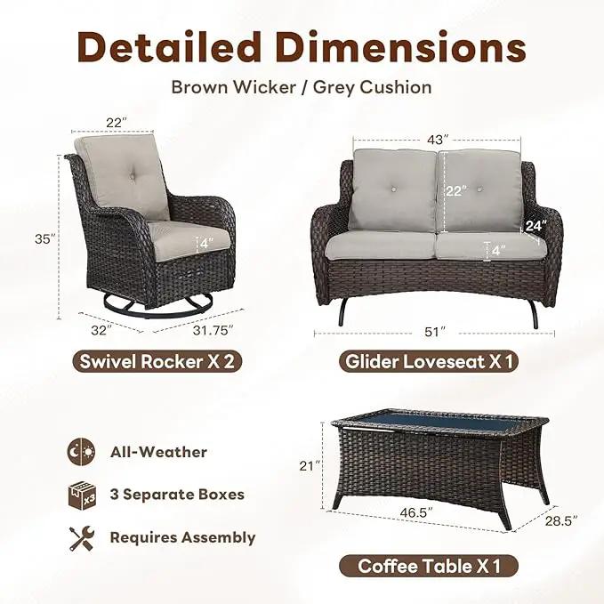 4 Piece Patio Furniture Set - Outdoor Glider Bench with Swivel Rocker Chairs and Coffee Table, High Back Small Outdoor Conversation Furniture Sets for Deck Sunroom Balcony Backyard by GreenHaven Gardens