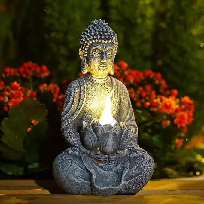 Solar Meditation Buddha Garden Statues: Outdoor Sculpture with Tea Lights Decor for Patio Lawn Yard Art - Gifts for Mom Grandma by GreenHaven Gardens