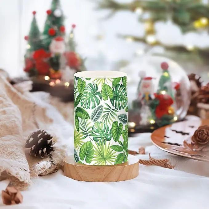 Flickering Flameless Candles, Tropical Palm Leaves Exotic LED Candles with Remote Timer, Set of 2 Battery Operated Candle for Valentine Wedding Birthday by GreenHaven Gardens