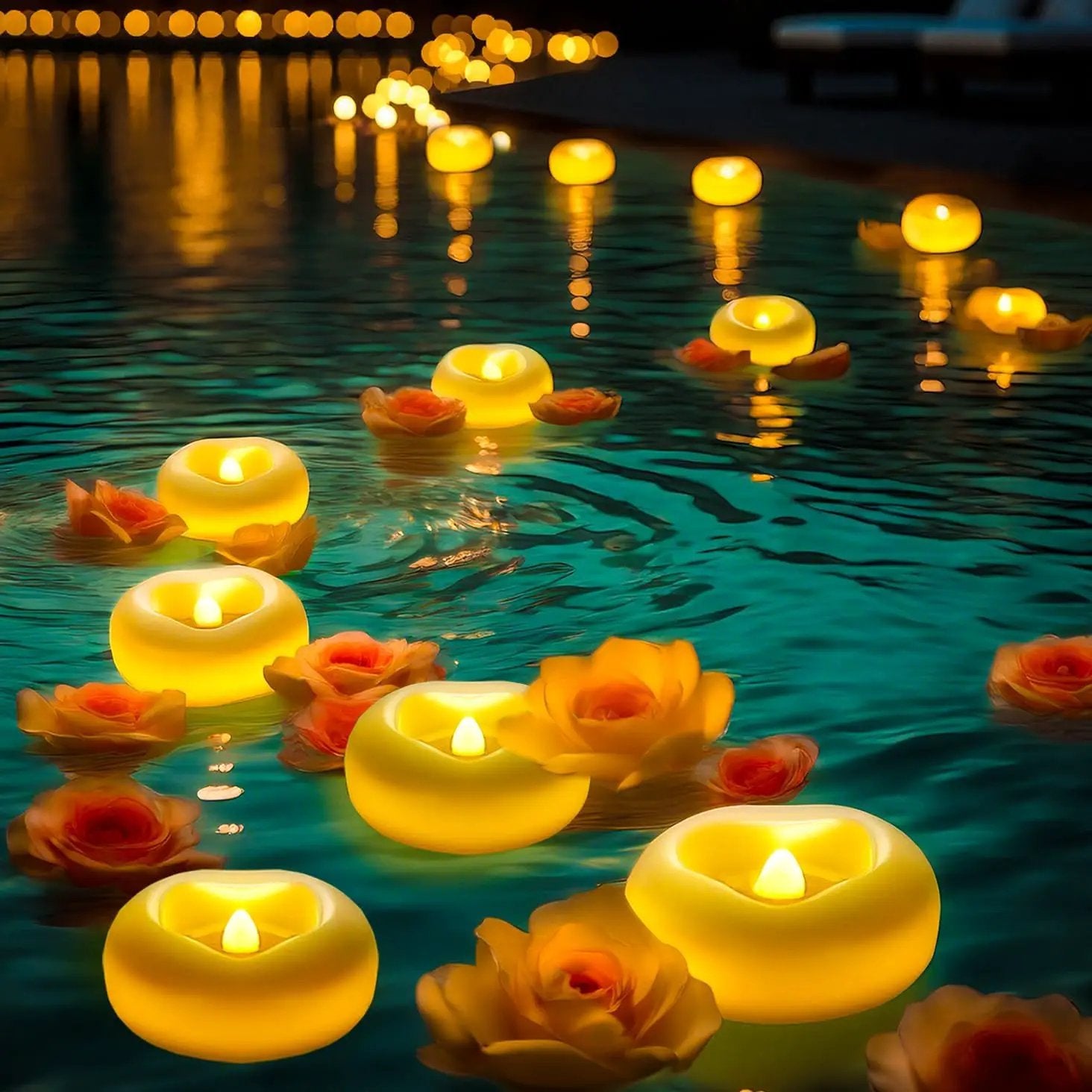 24 x 2”Floating Candle, 200 Hour Water Activated Warm White Battery Powered Flameless LED Floating Candle Floating for centerpieces/Bathtub/Pool/Fountain by GreenHaven Gardens