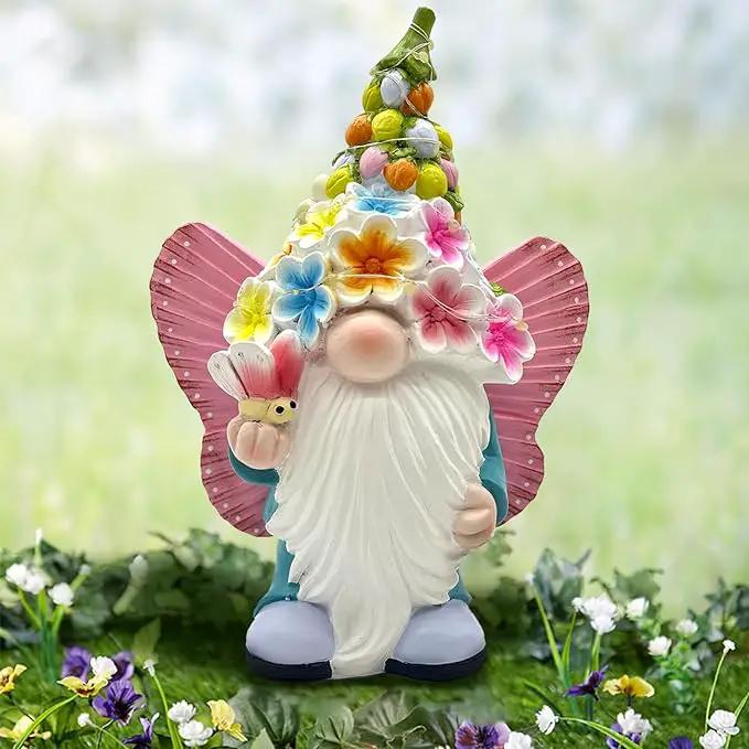 BAYN Garden Gnome Statues Outdoor Decor, Solar Powered Outdoor Gnome with Butterfly Wing Decorative Yard Garden Lights Art Gifts with 11 Warm White LEDs by GreenHaven Gardens