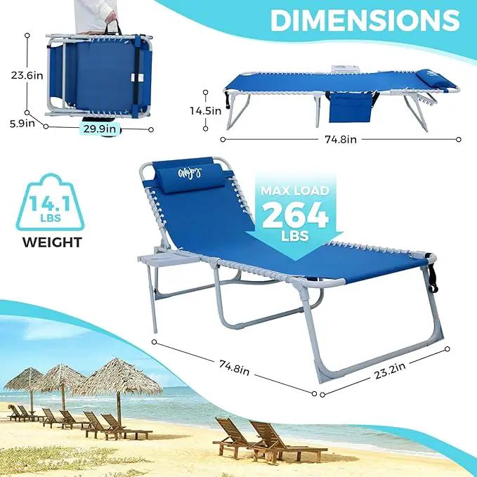 #WEJOY 2 PCS Lounge with Side Table for Outdoor 5-Position Adjustable Recliner Chair for Beach Sunbathing Patio Pool Lawn Lay Flat Portable Camp Reclining Chair with Shoulder Strap Side Pocket by GreenHaven Gardens